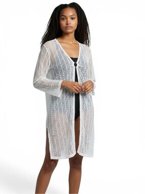 Sheer White Lace Swim Cover-Up with Ring Detail